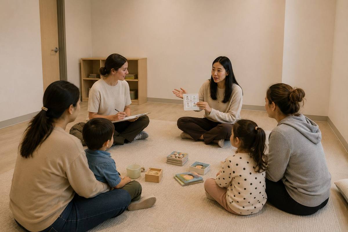 Rendering of a parent group session in the flex room